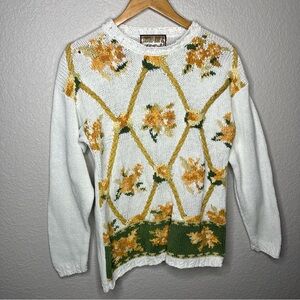 Vintage Crystal-Kobe Floral Knit Sweater Cottagecore Garden Granny Core Medium M